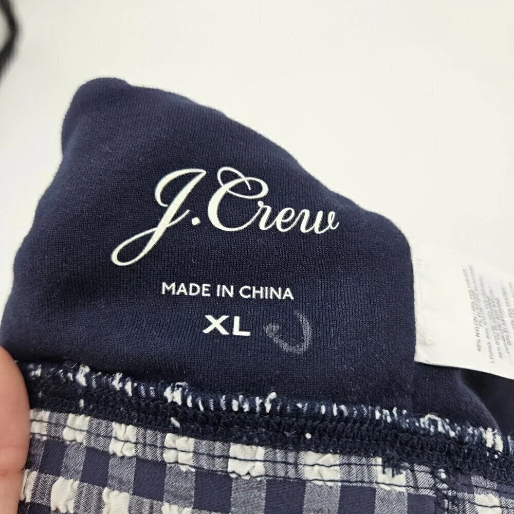 J. Crew Puckered Gingham Sports Bra Blue Women's Size XL High Neck Athleisure